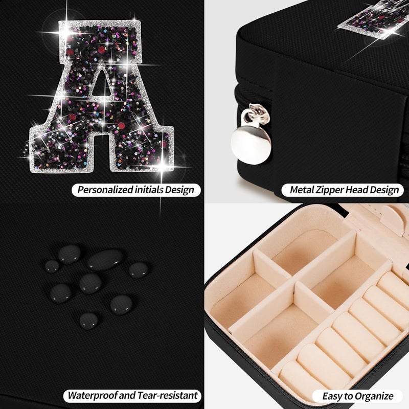 Uygafly Travel Jewelry Case - Personalized Jewelry Box for Women,Small Cute Jewelry Organizer Storage Aesthetic,Travel Essentials Birthday Gifts | Black,A - Image 4